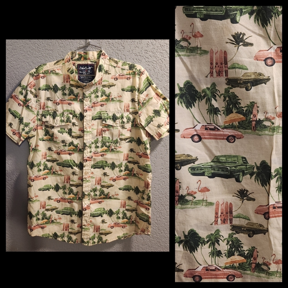 Retro Classic Car Surf Button Up
